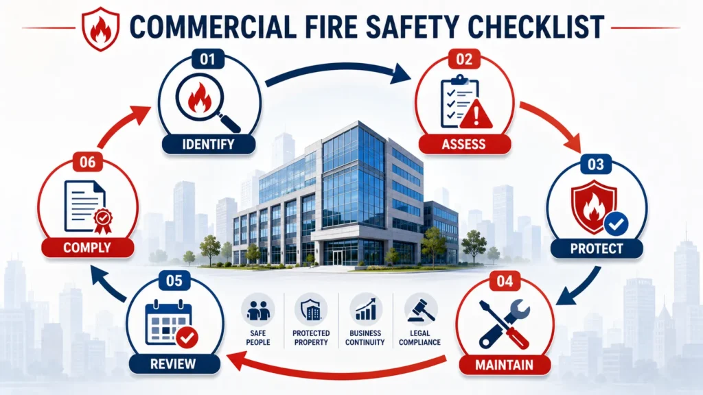 Commercial fire safety checklist infographic