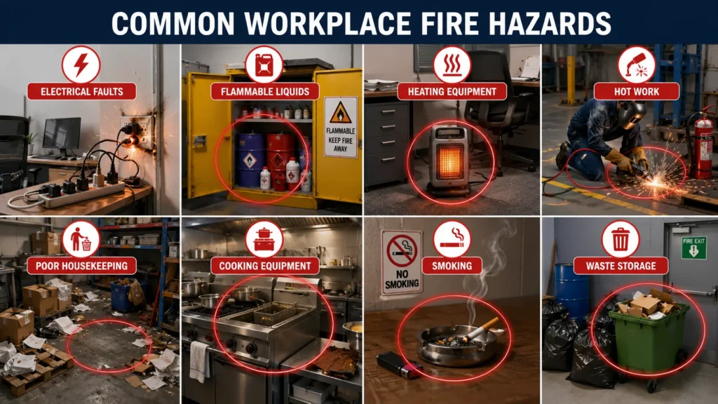 Common workplace fire hazards infographic