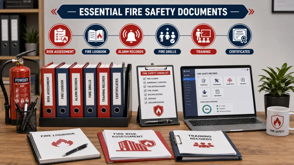 Essential fire safety documents workspace