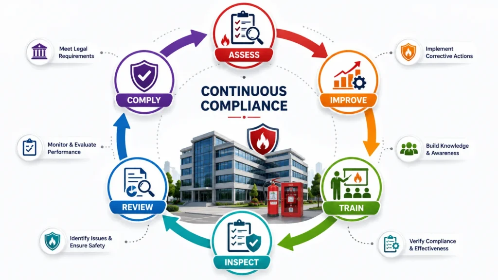 Fire safety compliance cycle infographic