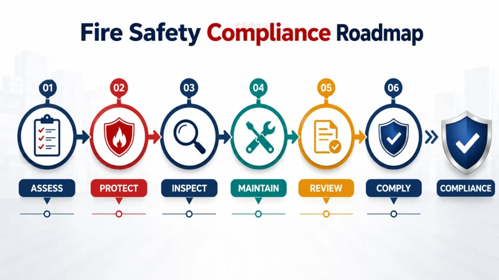 Fire safety compliance roadmap infographic
