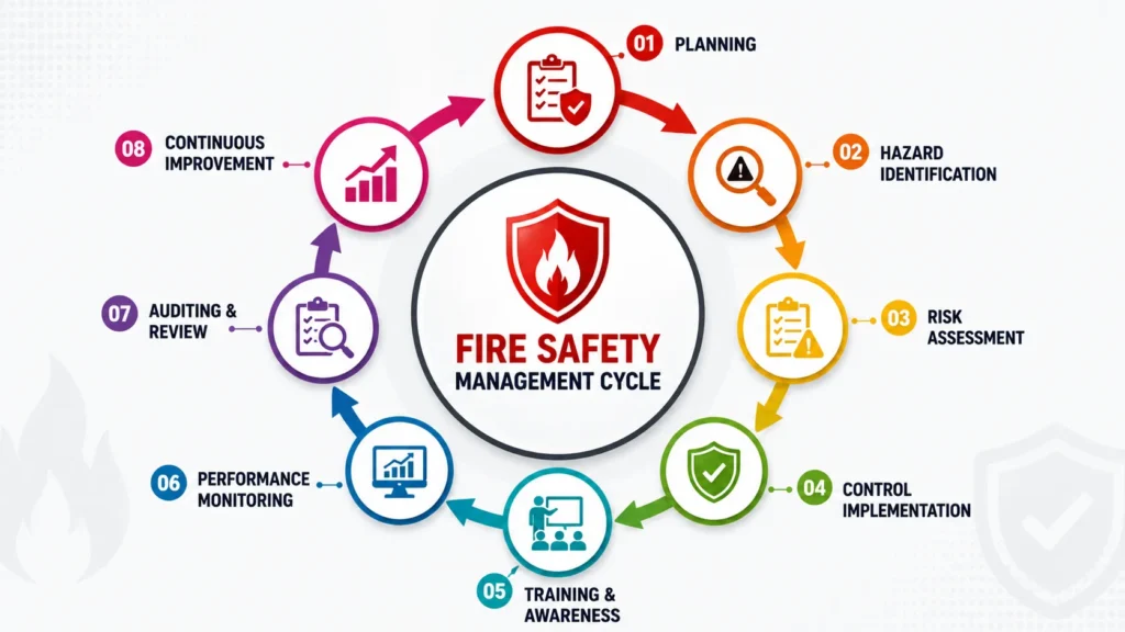 Fire safety management cycle infographic 1