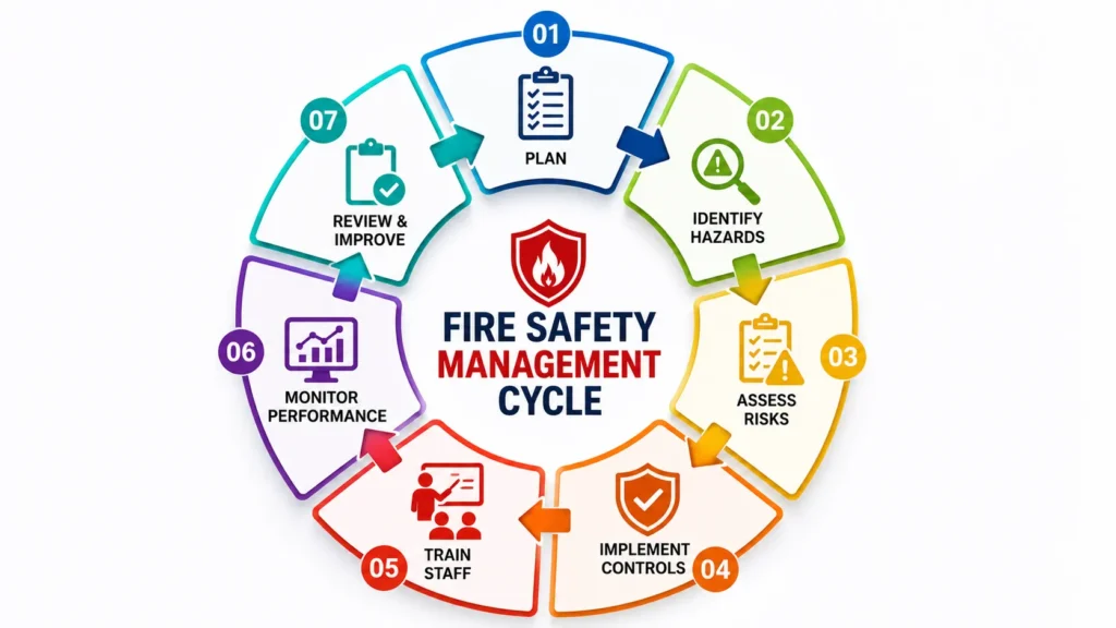 Fire safety management cycle infographic
