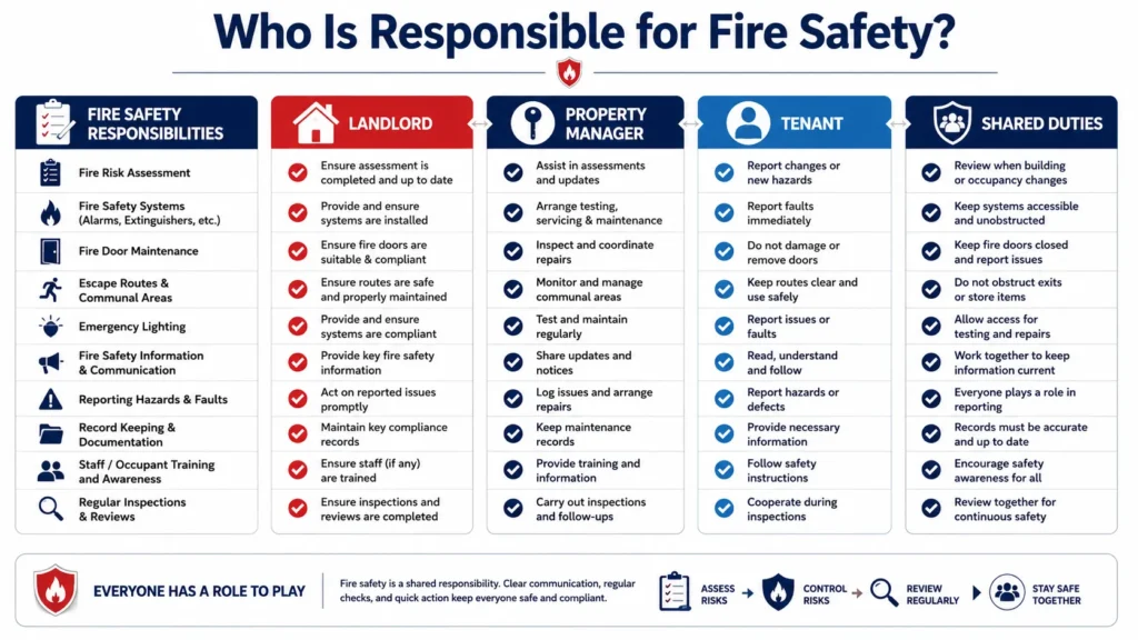 Fire safety responsibility matrix infographic