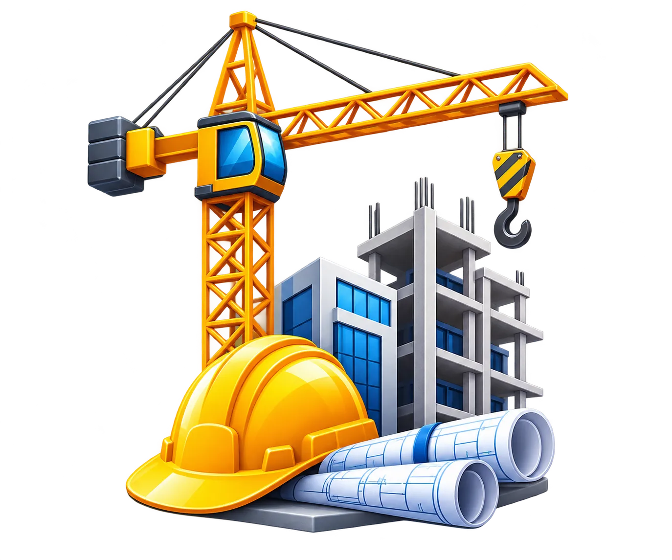 Construction Crane and Blueprints Icon