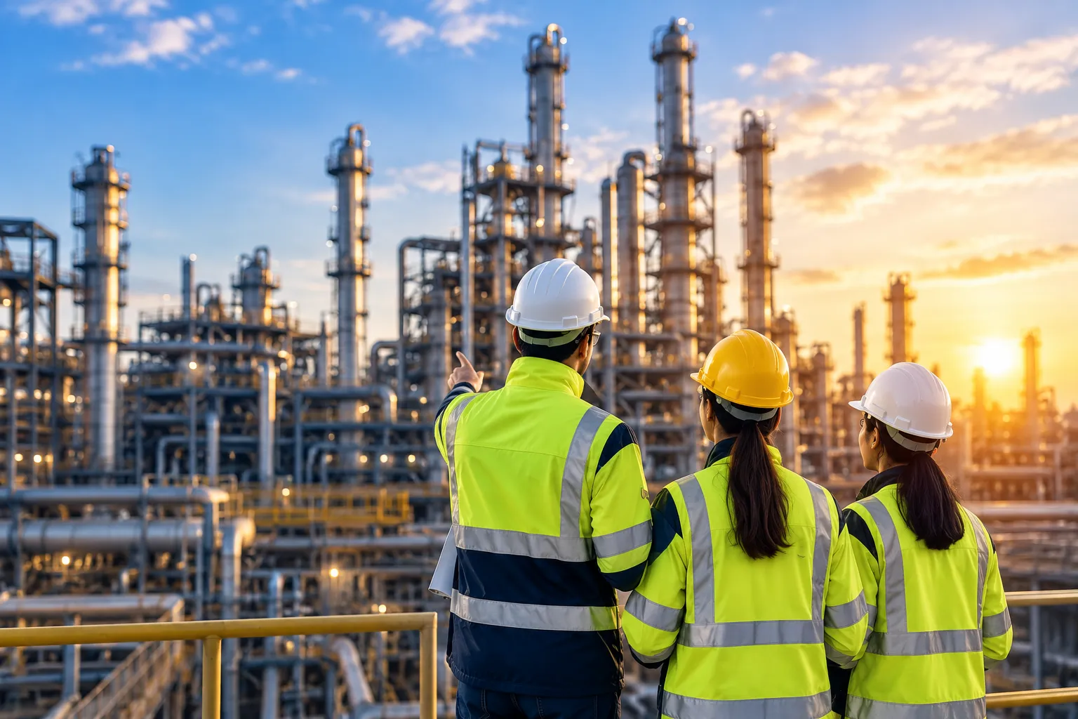 Safety professionals working in an industrial environment